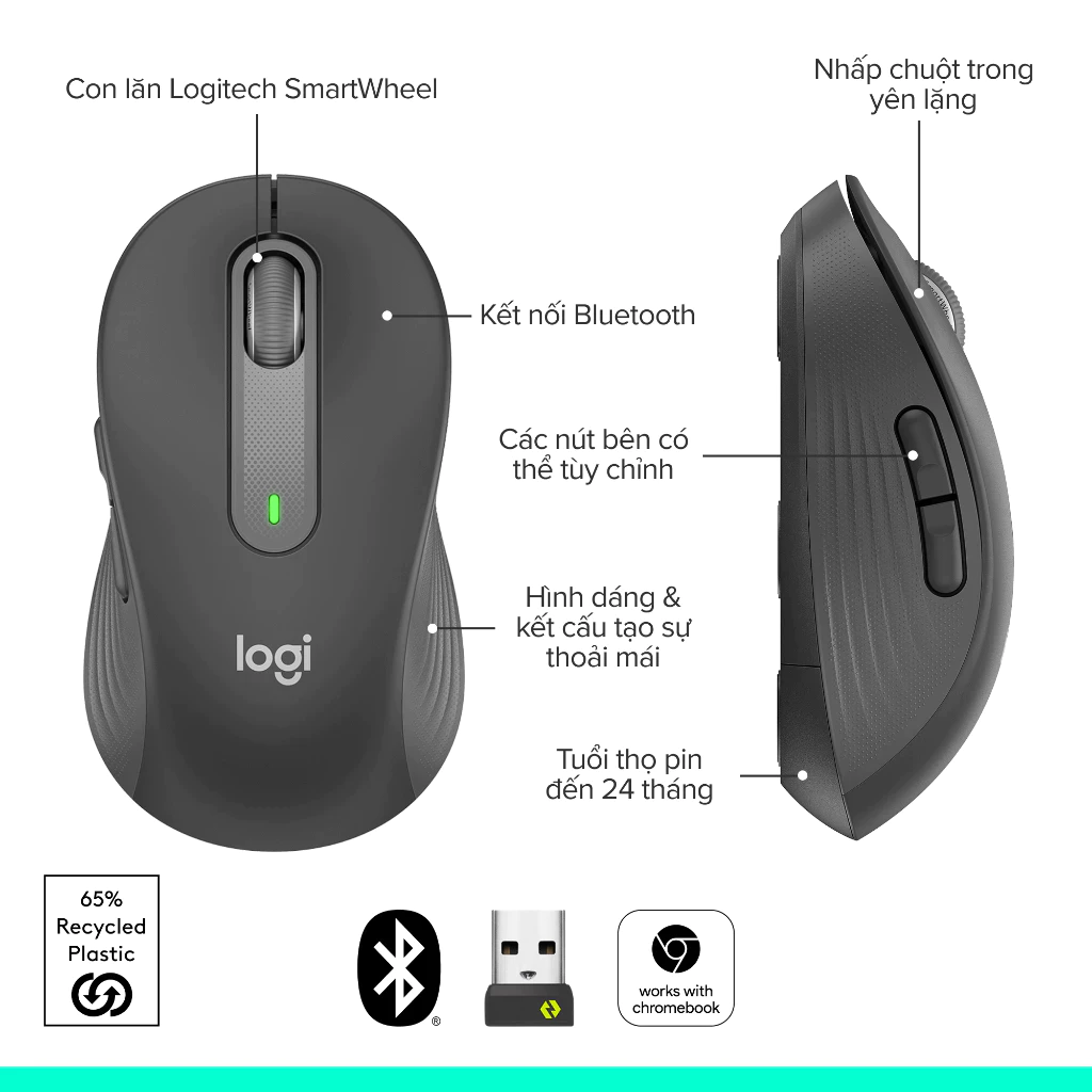 Chuột không dây Bluetooth, không tiếng ồn - Logitech M650/M650L, Chuột văn phòng, Bảo hành 1 năm - Ảnh 8
